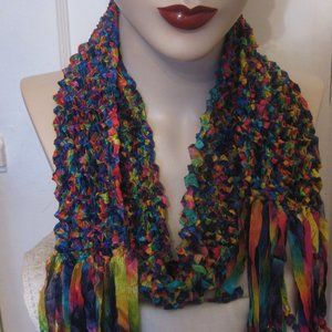 Hand Knit Rainbow Scarf